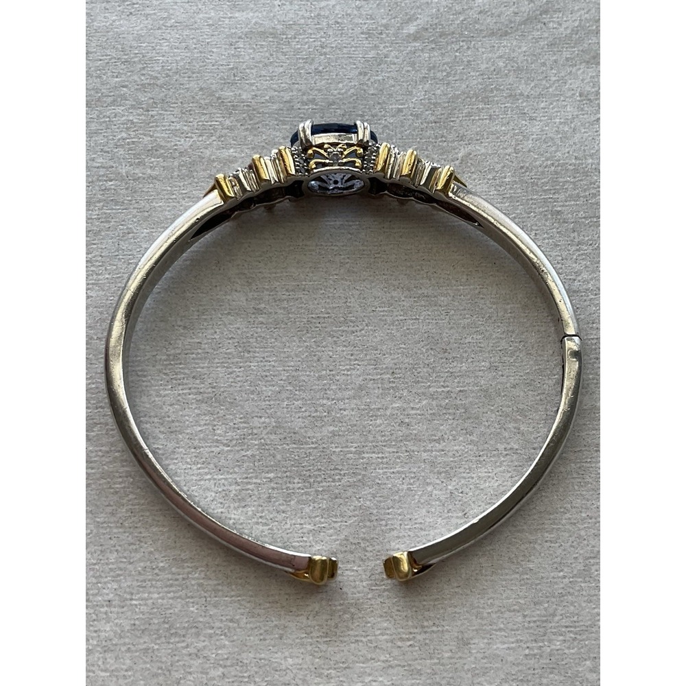 925 sterling silver two-tone Hinged Bangle Bracelet Vintage Estate Jewelry - Picture 3 of 9